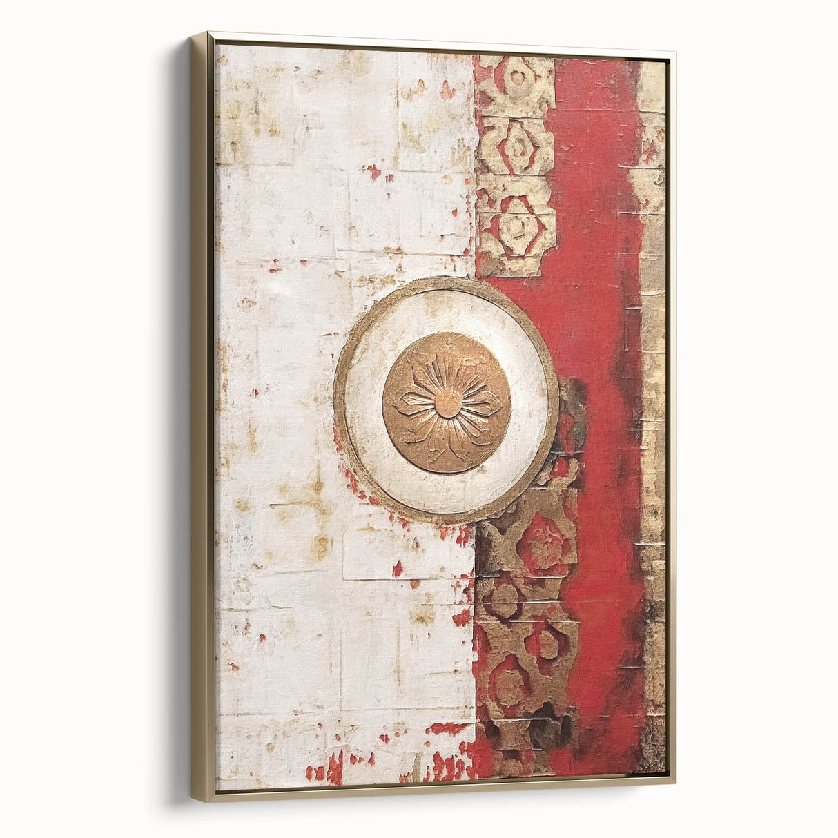 Framed canvas wall art featuring abstract strokes in gold and neutral tones, showcasing a modern design perfect for contemporary home decor.
