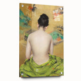 Modern Wall Art: Abstract Nude with Green Kimono and Gold Accents