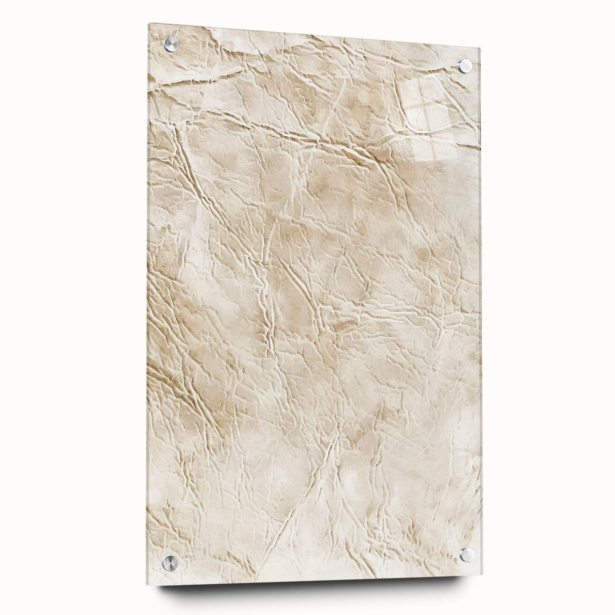 Abstract wall art design featuring vibrant strokes in shades of blue, pink, and gold, set in an acrylic glass frame with visible mounting pins to enhance decor aesthetics.