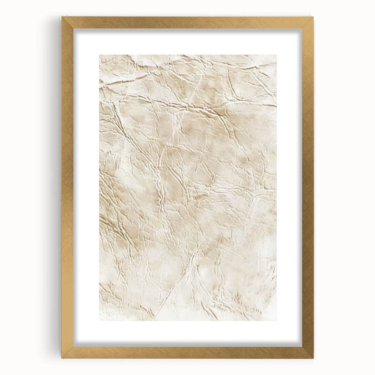 Abstract wall art featuring gold strokes on a white background, framed with a sleek mat, perfect for modern home decor and adding a touch of elegance.