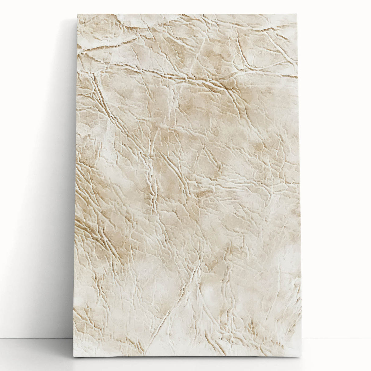 Abstract wall art canvas featuring vibrant strokes in shades of blue, orange, and yellow, elegantly leaning against a neutral wall, adding a modern touch to any decor. Ideal for contemporary interiors seeking a bold and artistic statement.