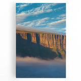 Stretched canvas artwork depicting vibrant landscapes with majestic cliffs, showcasing rich colors and intricate details, perfect for home decor accents.