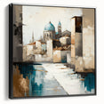 Framed black abstract architecture wall art canvas showcasing geometric shapes and lines, ideal for modern home decor, presented in a side view.