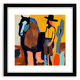 Abstract figurative wall art design framed with a black mat, showcasing vibrant colors and unique shapes, perfect for modern home decor. Ideal for adding artistic flair to living spaces.