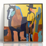 Framed abstract figurative wall art in silver acrylic, showcasing a modern design with vibrant colors and dynamic shapes, perfect for contemporary decor.