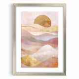 Abstract landscape wall art framed in silver with a mat, showcasing vibrant colors and intricate textures, ideal for modern home decor and artistic expression.