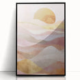 Framed abstract landscape wall art featuring vibrant colors and bold shapes, presented in a sleek black frame, ideal for modern home decor. The acrylic surface enhances visual depth, adding a striking focal point to any room. Perfect for art enthusiasts seeking contemporary aesthetics.