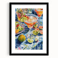 Extra large abstract art print featuring a colorful, textured design on a black framed canvas, ideal for living room decor.