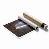 Landscape print showcasing vibrant canyons in rich earthy tones, elegantly rolled and packaged in a protective cardboard tube for easy display and transport. Perfect for nature enthusiasts and home decor.