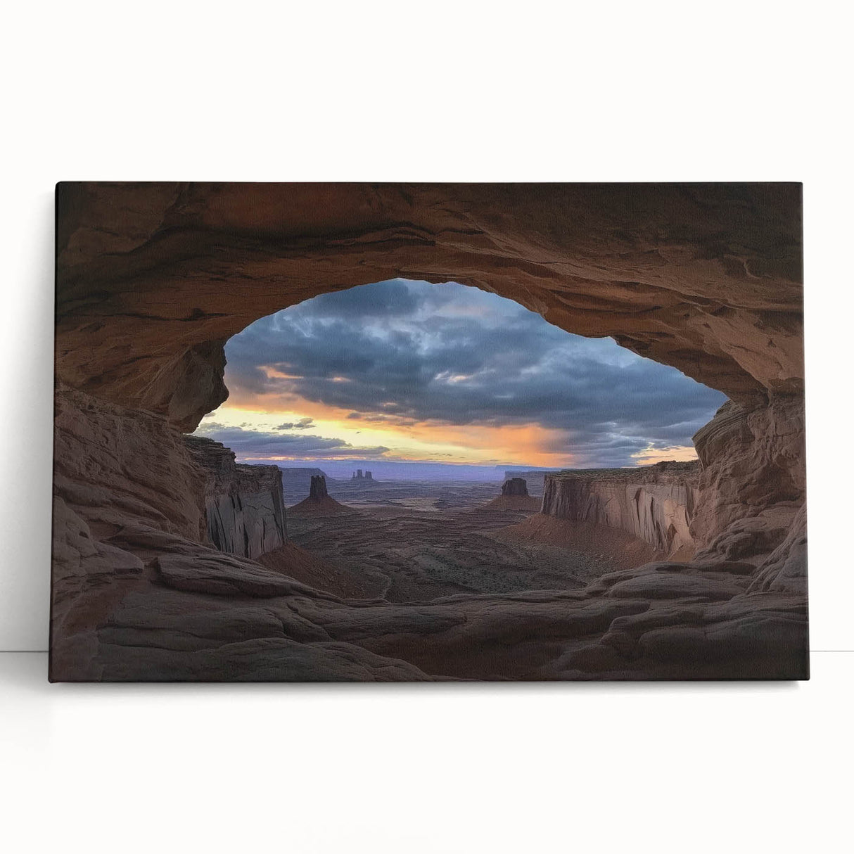 Stretched landscape canvas showcasing vibrant canyons under a clear blue sky, perfect for adding a natural touch to home decor, ideal for art enthusiasts.
