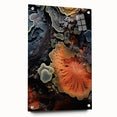 Large abstract wall art on acrylic glass featuring swirling blue and gray tones.