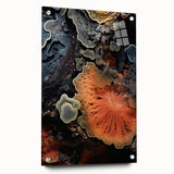 Large abstract wall art on acrylic glass featuring swirling blue and gray tones.