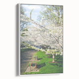 Vintage poster art of spring season on extra large framed canvas, featuring vibrant colors on a black background.