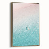 Vintage poster-style landscape painting on framed canvas, featuring summer scenes in gold and black tones.