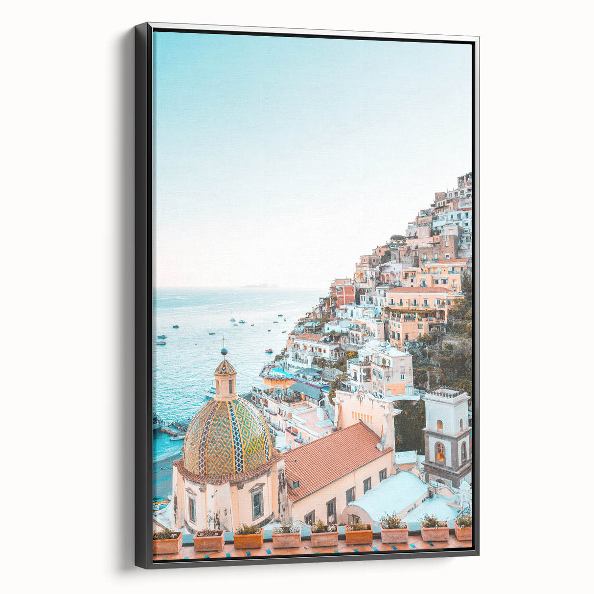 Black and white landscape painting on framed canvas, featuring a serene rural scene, ideal for bedroom wall decor.