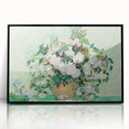 Large abstract wall art featuring swirling blue and yellow tones on a black acrylic frame.