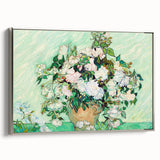Framed canvas of a Van Gogh-inspired landscape painting, featuring vibrant colors and silver frame.