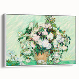 Vintage poster art of Van Gogh's painting on a large framed canvas, featuring colorful art on a black background.