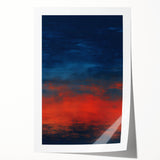 Abstract wall art print showcasing vibrant strokes in shades of blue, orange, and yellow, ideal for modern home decor. Rolled and ready for framing.