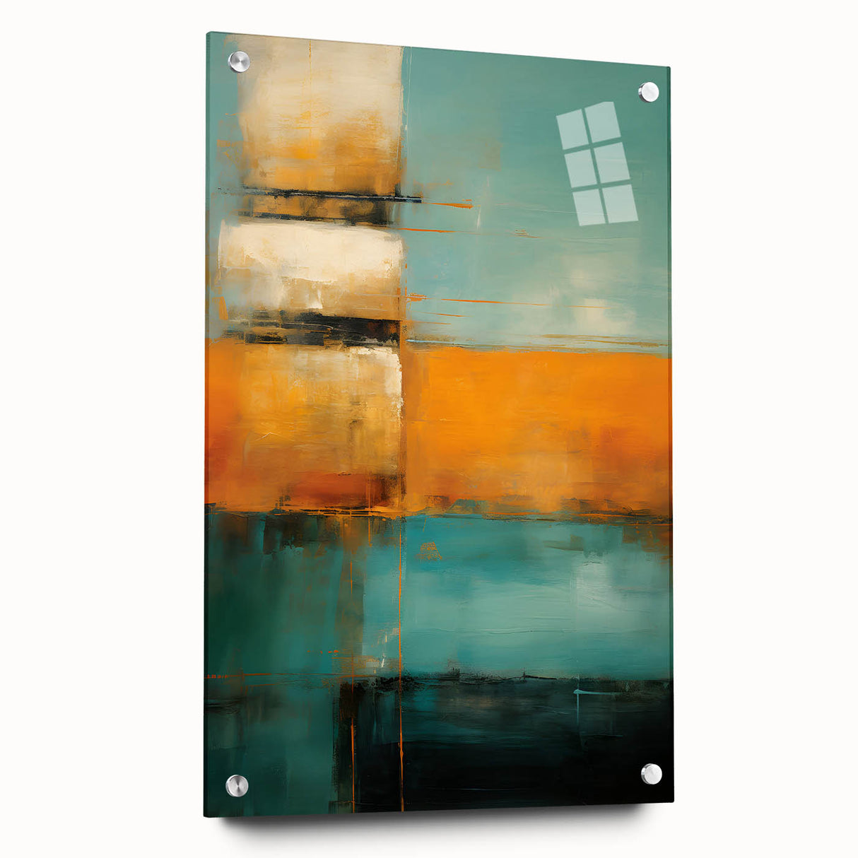 Abstract strokes wall art displayed in an acrylic glass frame, showcasing vibrant colors and unique textures, perfect for modern home decor settings.