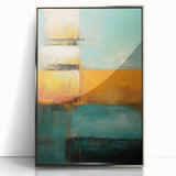 Framed abstract wall art featuring vibrant silver and blue strokes, showcasing a modern design ideal for contemporary home decor. Perfect for living rooms or offices.