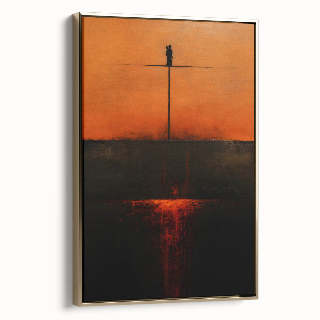 Framed abstract strokes wall art in gold tones, showcasing dynamic brushwork and a modern aesthetic, perfect for elevating contemporary home decor.
