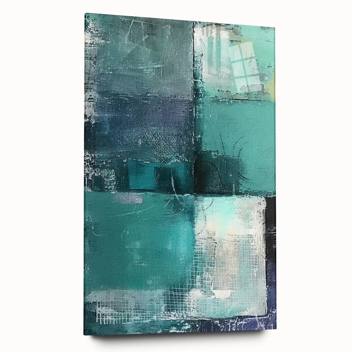 Abstract wall art featuring vibrant, multi-colored strokes on acrylic glass, showcasing a modern design ideal for contemporary decor. Side view highlights the sleek edges and minimalist style, perfect for adding a pop of color to any space.