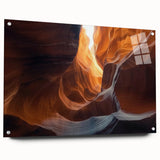 Acrylic landscape artwork depicting a vibrant cave scene, displayed in a glass frame with push pins, showcasing detailed textures and colors for modern decor.
