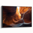 Framed canvas artwork showcasing a stunning cave landscape with vibrant colors, black framing, and a side view perspective, ideal for home decor.