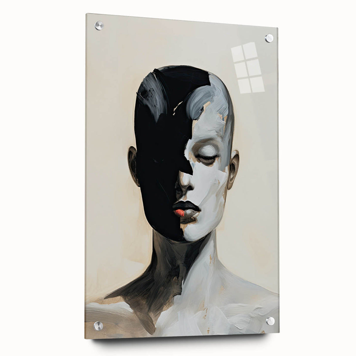 Acrylic Dining Room Artwork - Black, White & Beige Modern Portrait