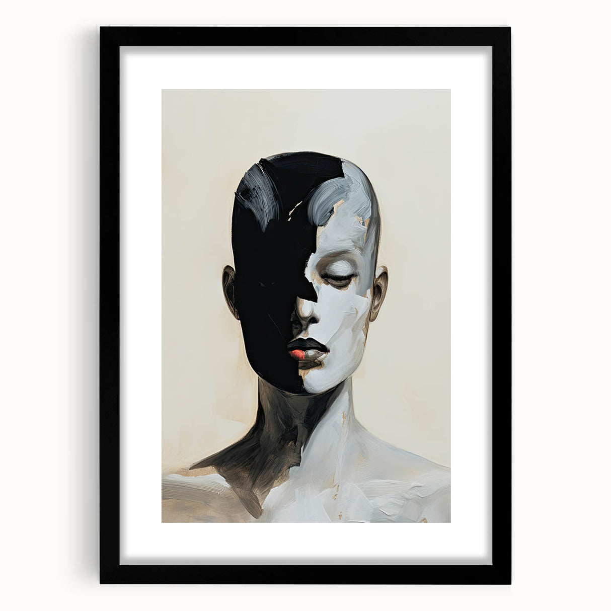 Acrylic Dining Room Artwork - Black, White & Beige Modern Portrait