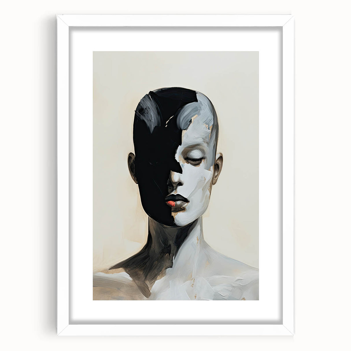 Acrylic Dining Room Artwork - Black, White & Beige Modern Portrait