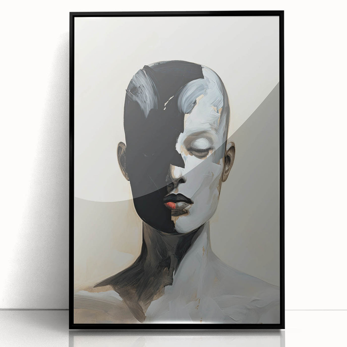 Acrylic Dining Room Artwork - Black, White & Beige Modern Portrait