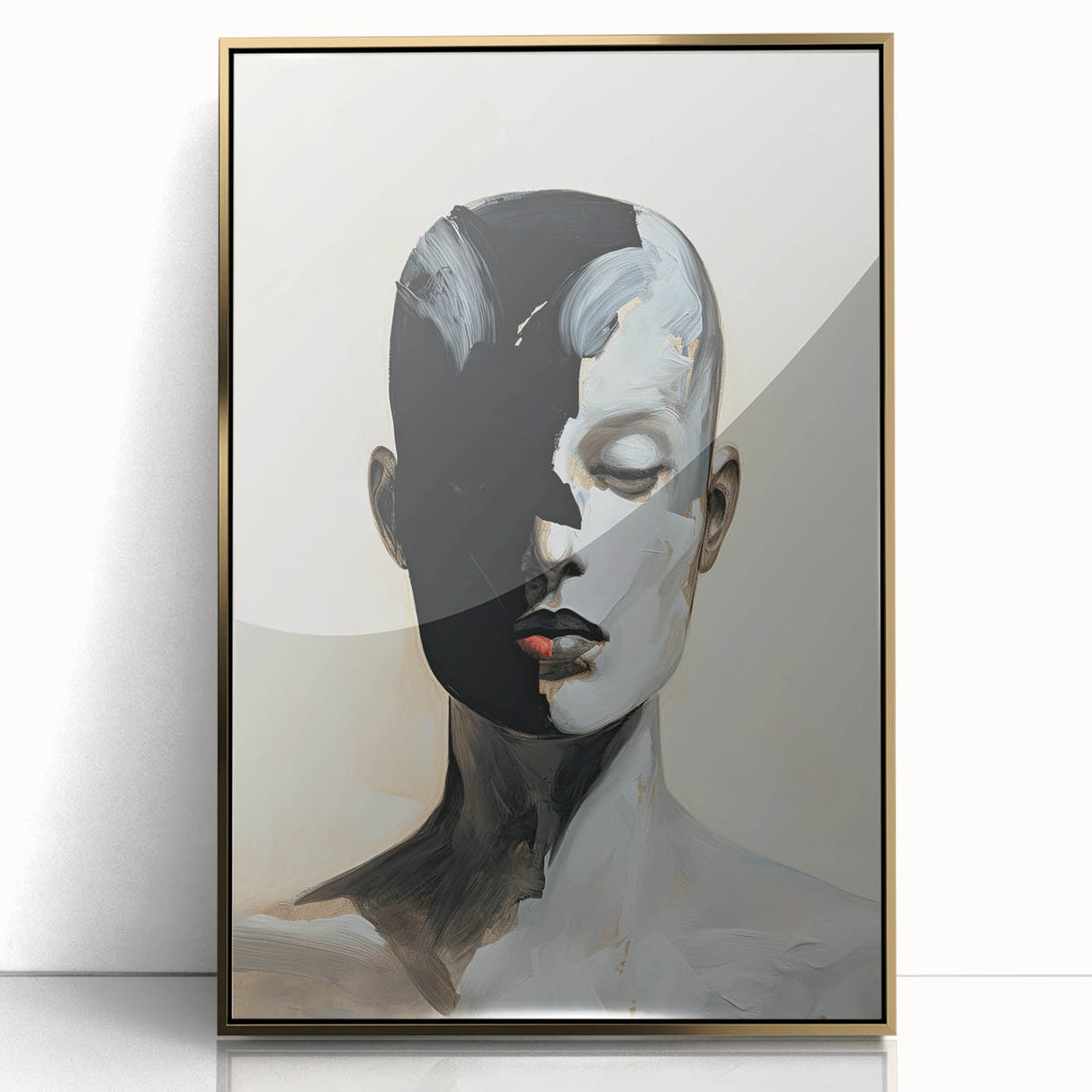 Acrylic Dining Room Artwork - Black, White & Beige Modern Portrait