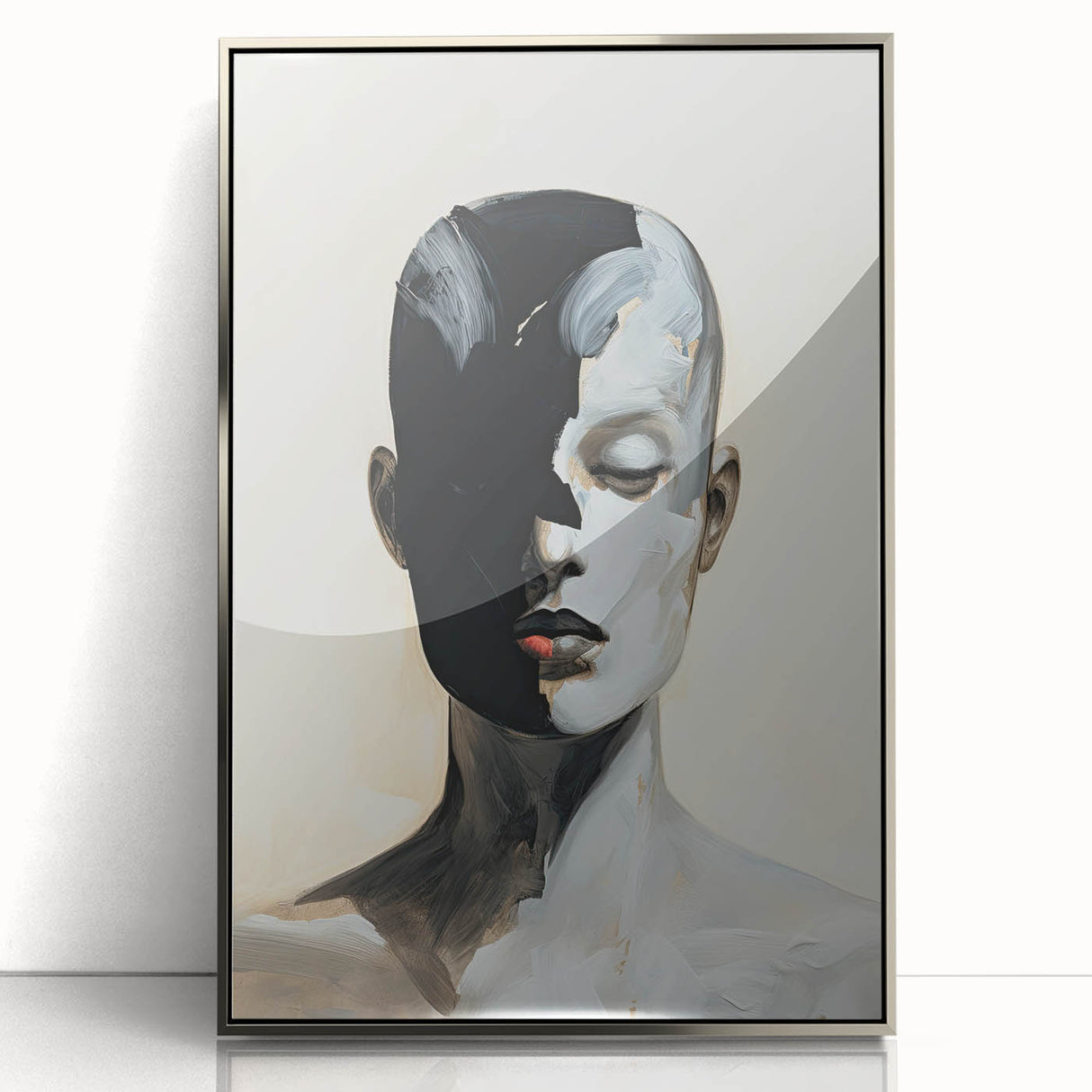 Acrylic Dining Room Artwork - Black, White & Beige Modern Portrait