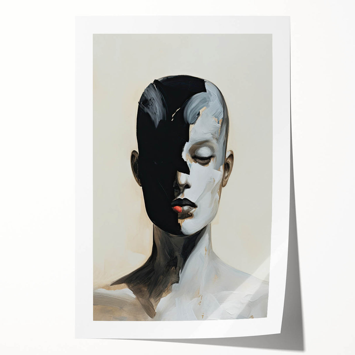 Acrylic Dining Room Artwork - Black, White & Beige Modern Portrait