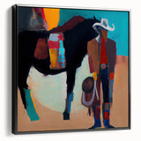 Framed abstract figurative wall art featuring a dynamic black design, displayed in a side view to highlight its sleek edges and modern aesthetic, perfect for contemporary decor.