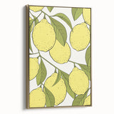 Framed canvas featuring a vintage poster art style landscape of fruit, with a black background, ideal for bedroom wall art.