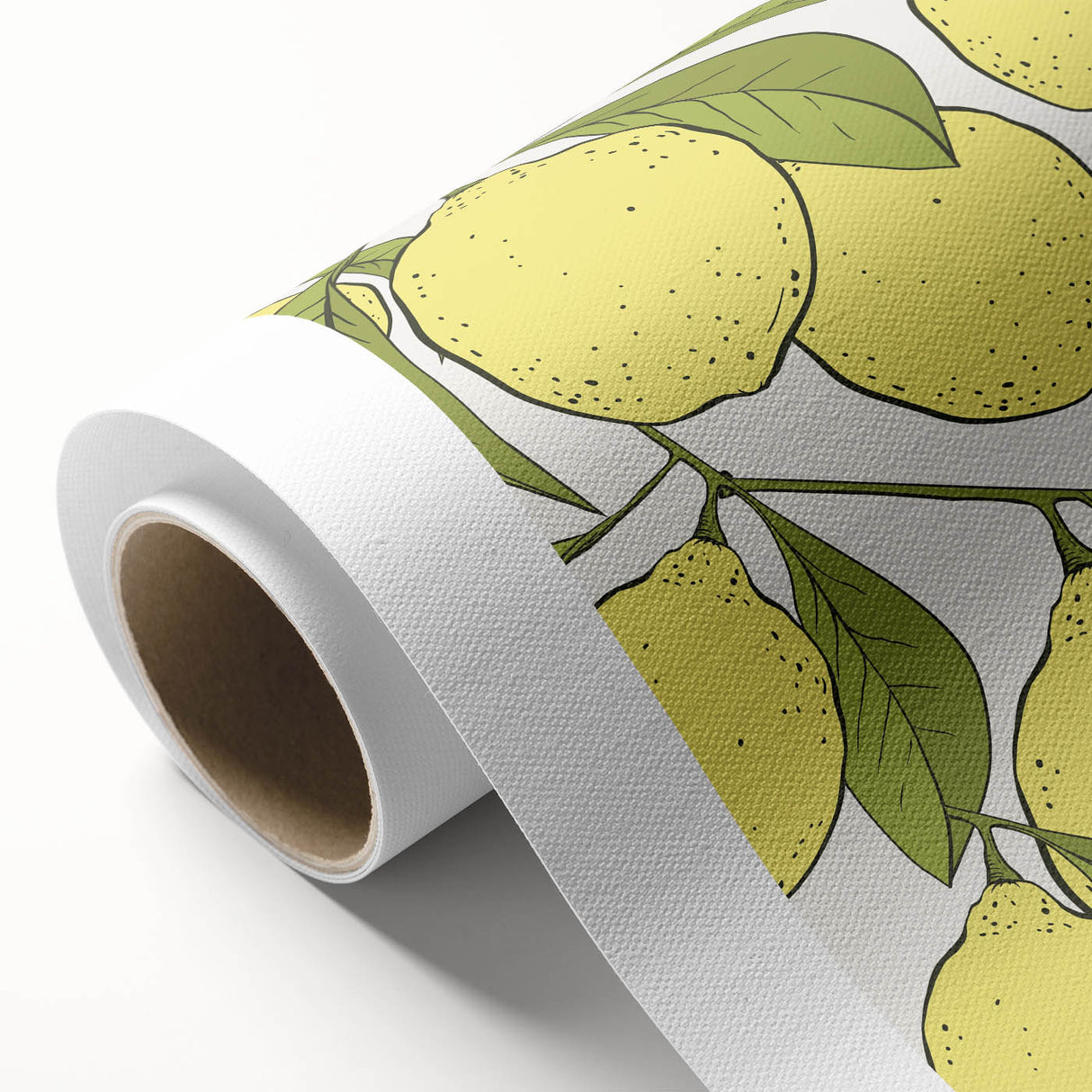 Art Deco style poster of colorful fruits on a rolled canvas, suitable as nursery wall art or for dining room decor.