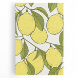 Large black and white stretched canvas featuring assorted fruits, ideal for kitchen wall art.