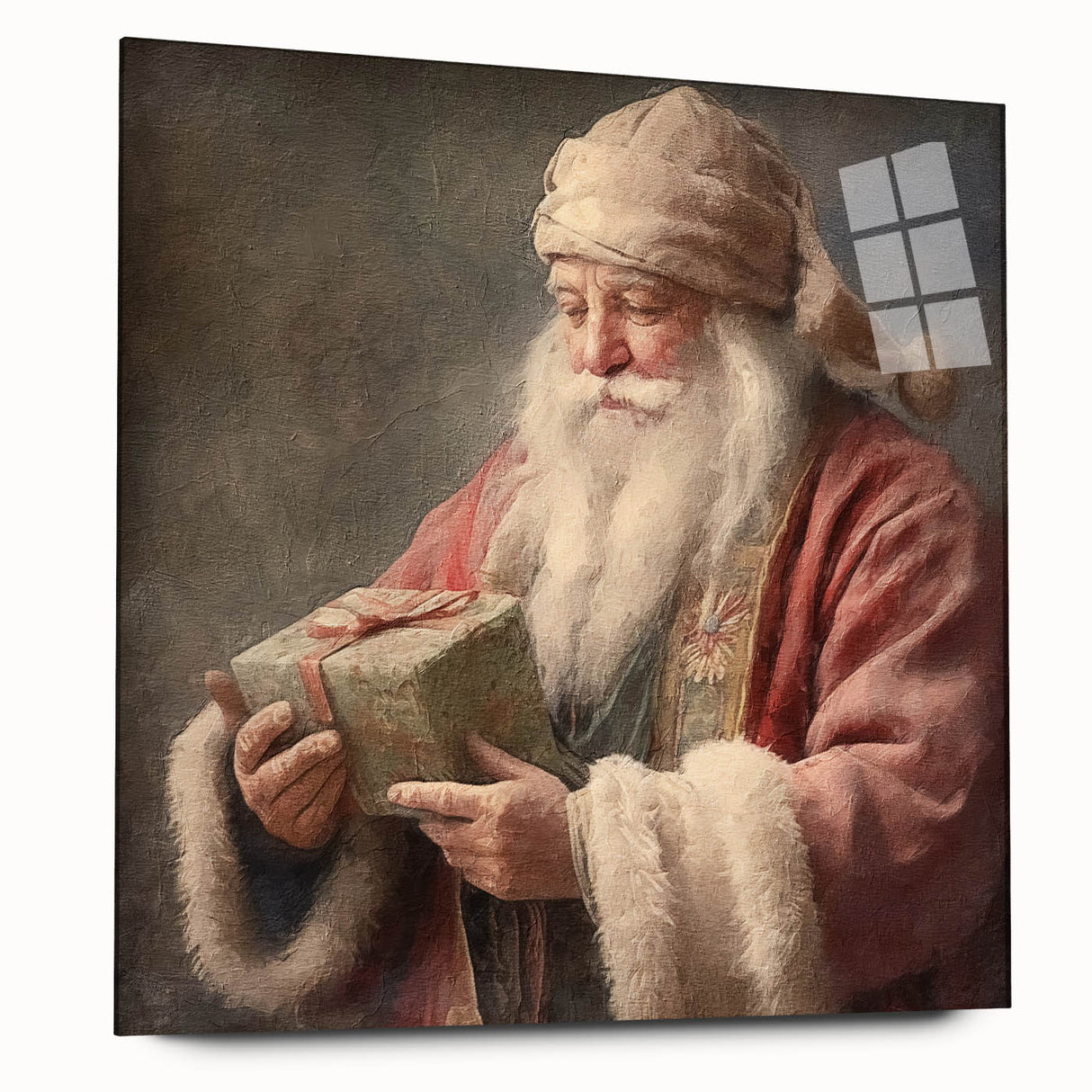 Holiday Wall Decorations - Santa with Gift in Snow Christmas Artwork
