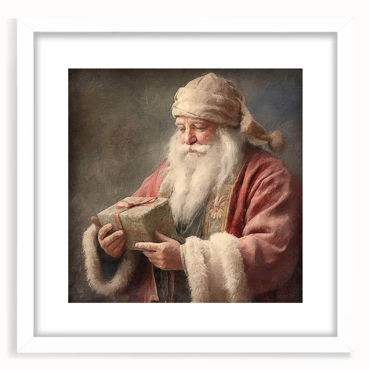 Holiday Wall Decorations - Santa with Gift in Snow Christmas Artwork