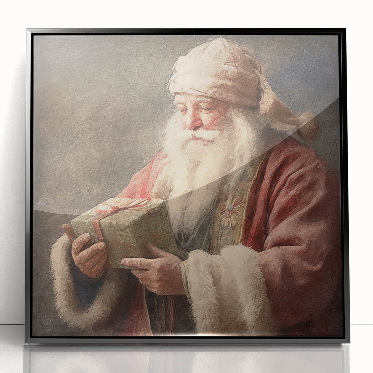 Holiday Wall Decorations - Santa with Gift in Snow Christmas Artwork