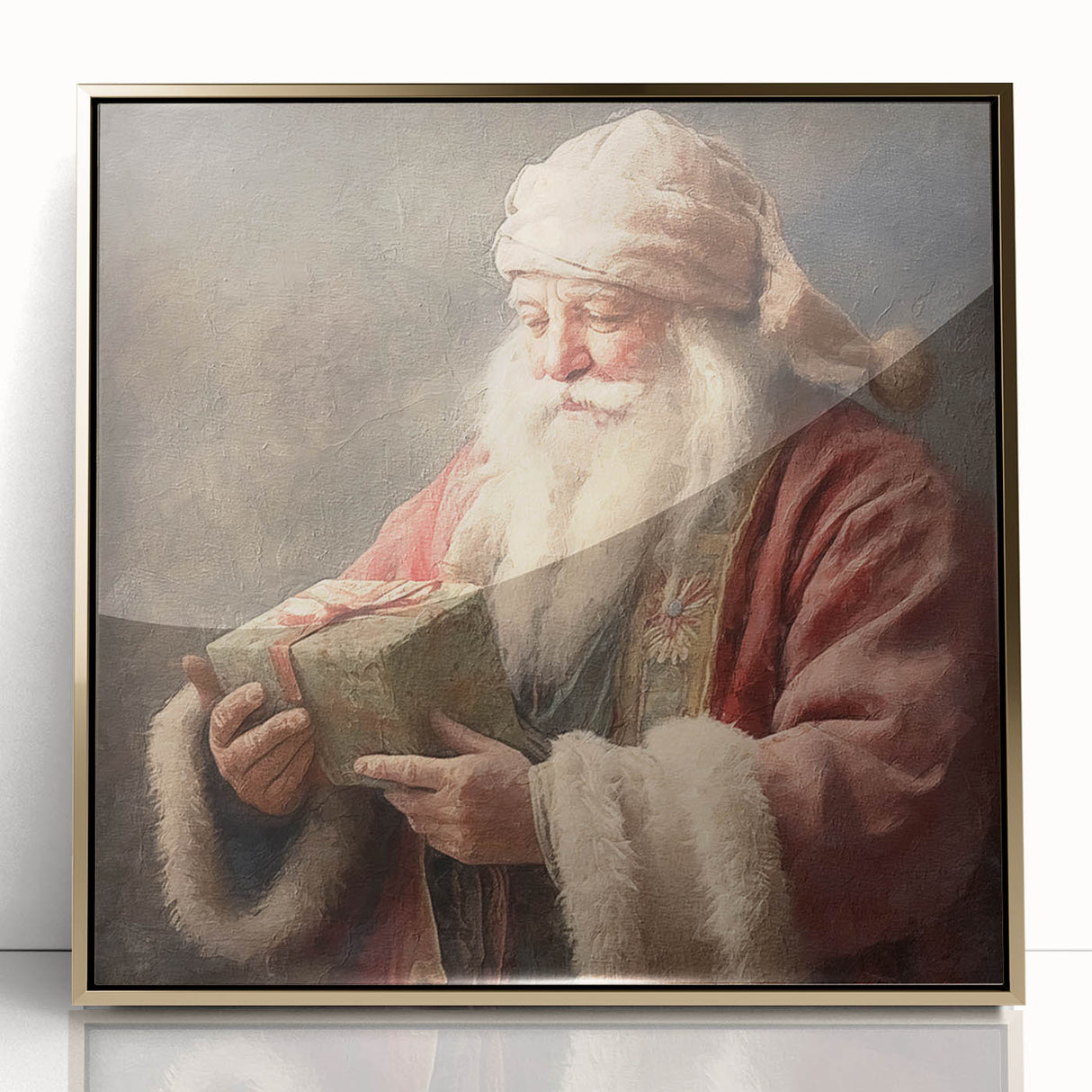 Holiday Wall Decorations - Santa with Gift in Snow Christmas Artwork