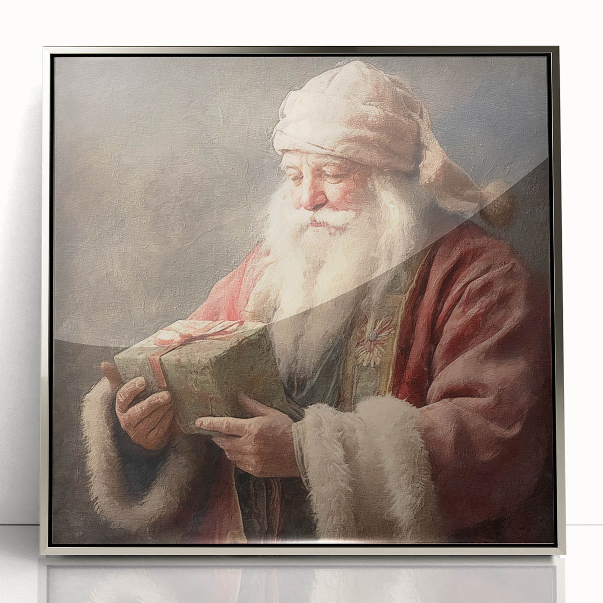 Holiday Wall Decorations - Santa with Gift in Snow Christmas Artwork