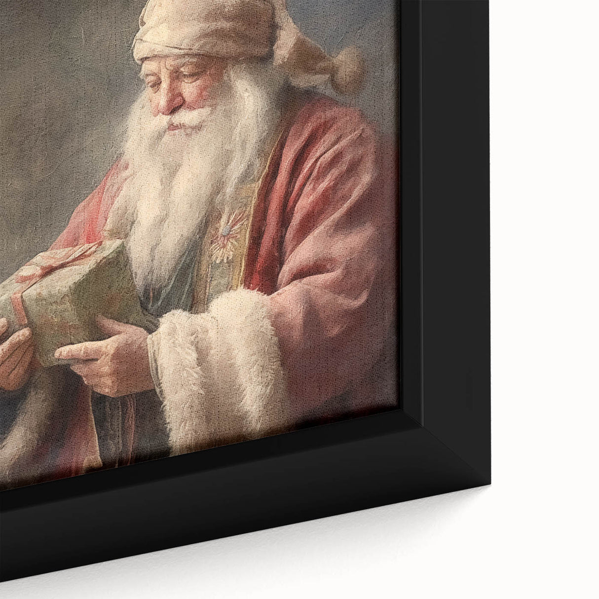 Christmas Framed Art - Santa with Gift Box Seasonal Wall Decoration