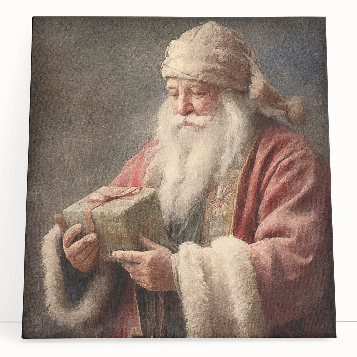 Holiday Wall Decorations - Santa with Gift in Snow Christmas Artwork