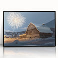 Black-framed acrylic landscape artwork depicting a serene barn scene, showcasing vibrant colors and detailed textures, ideal for home or office decoration.