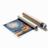 Landscape barn print on rolled canvas showcasing rustic charm with vibrant colors and detailed textures, elegantly packaged in a protective cardboard tube for safe delivery.