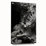 Large abstract wall art on acrylic glass featuring swirls of blue and green, ideal for modern bedroom or dining room decor.